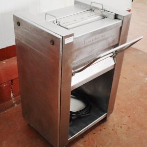 DESVELADORA MARCA WEBER MOD. ASE 453. EN ACERO INOXIDABLE. CON REGULADOR DE GROSOR DE CORTE. MAQUINARIA DE OCASIÓN PARA INDUSTRIA CÁRNICA.