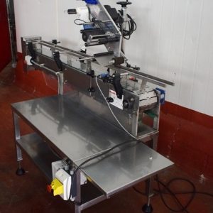 ETIQUETADORA CODI PACK CONSTRUIDA EN ACERO INOXIDABLE. ETIQUETA FIJA. MAQUINARIA DE OCASION PARA LA INDUSTRIA ALIMENTARIA